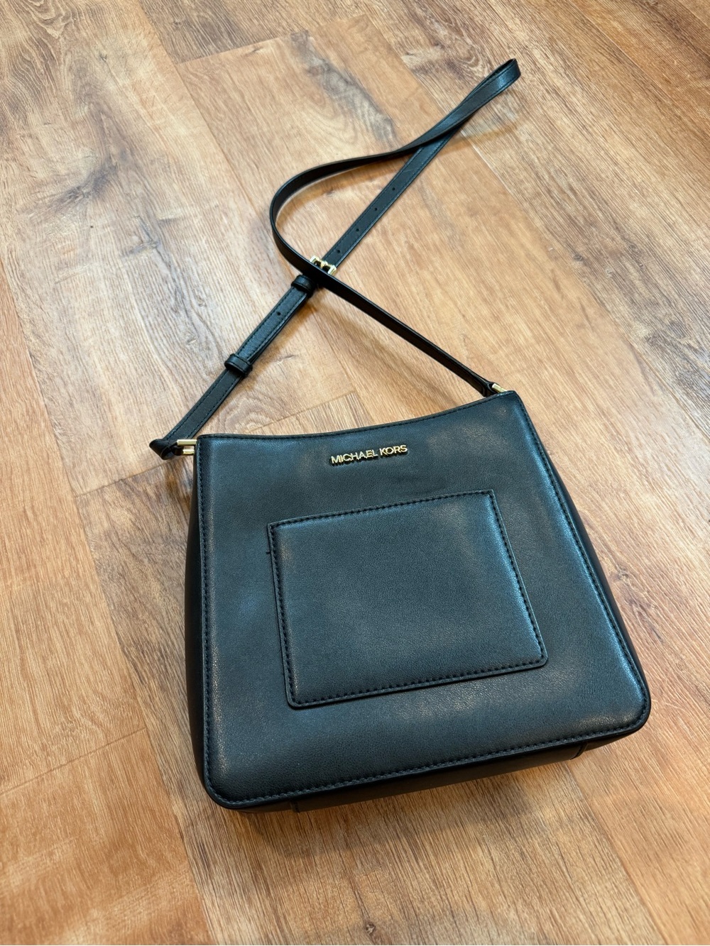 Michael Kors Black Leather Square Crossbody with Front Pocket